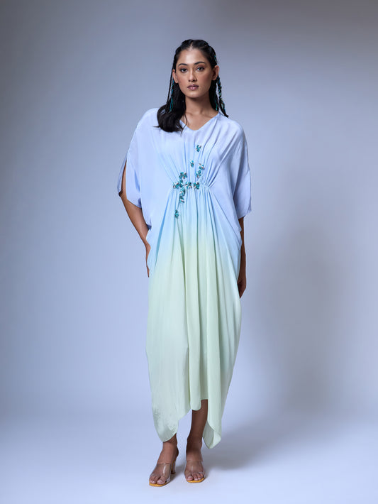 The Micro-Floral Kaftan Dress (BLUE)