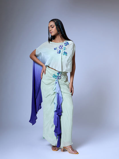 The Floral Burst Draped Top and Ruffled Skirt