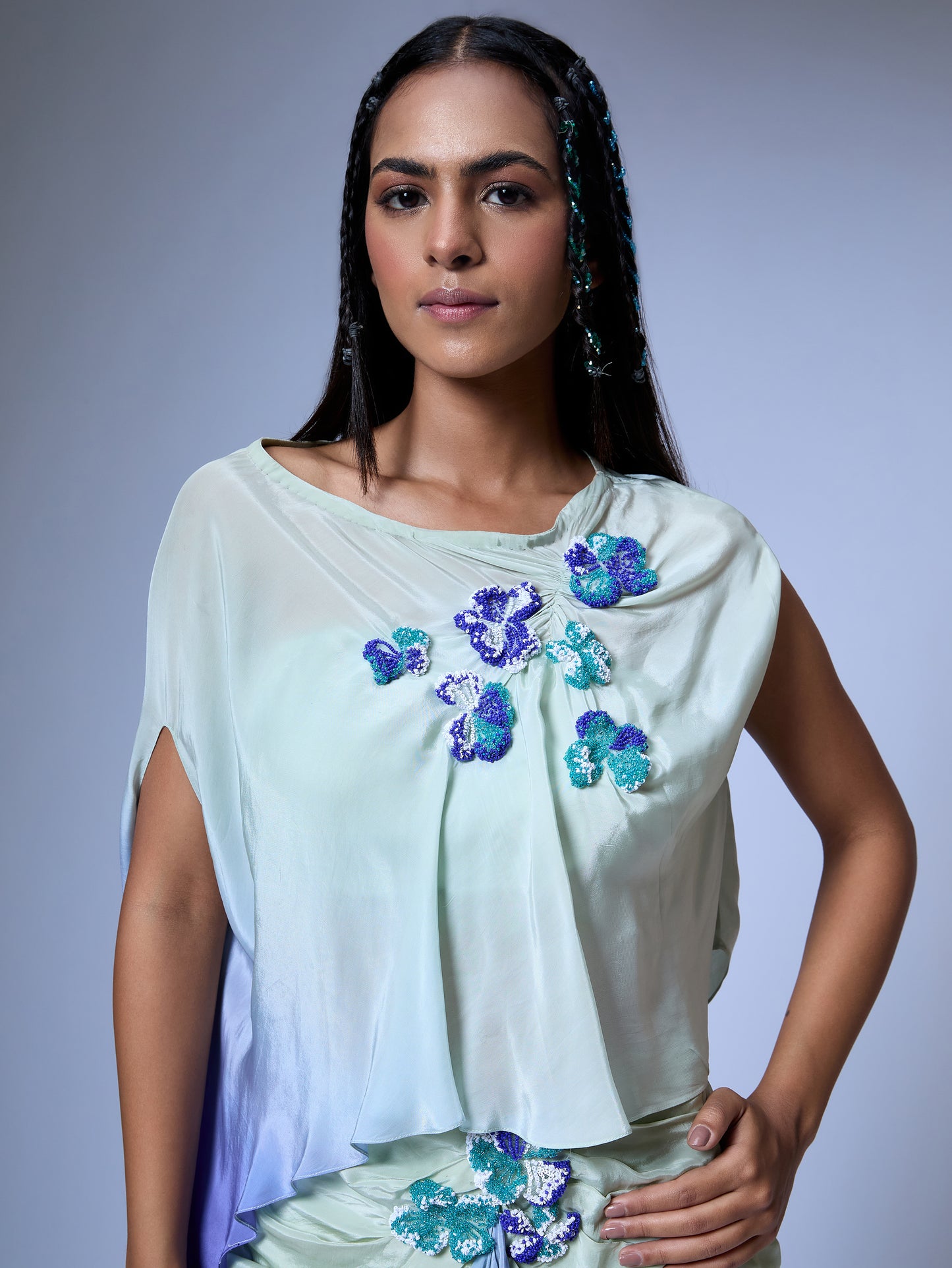 The Floral Burst Draped Top and Ruffled Skirt