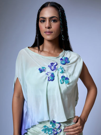 The Floral Burst Draped Top and Ruffled Skirt