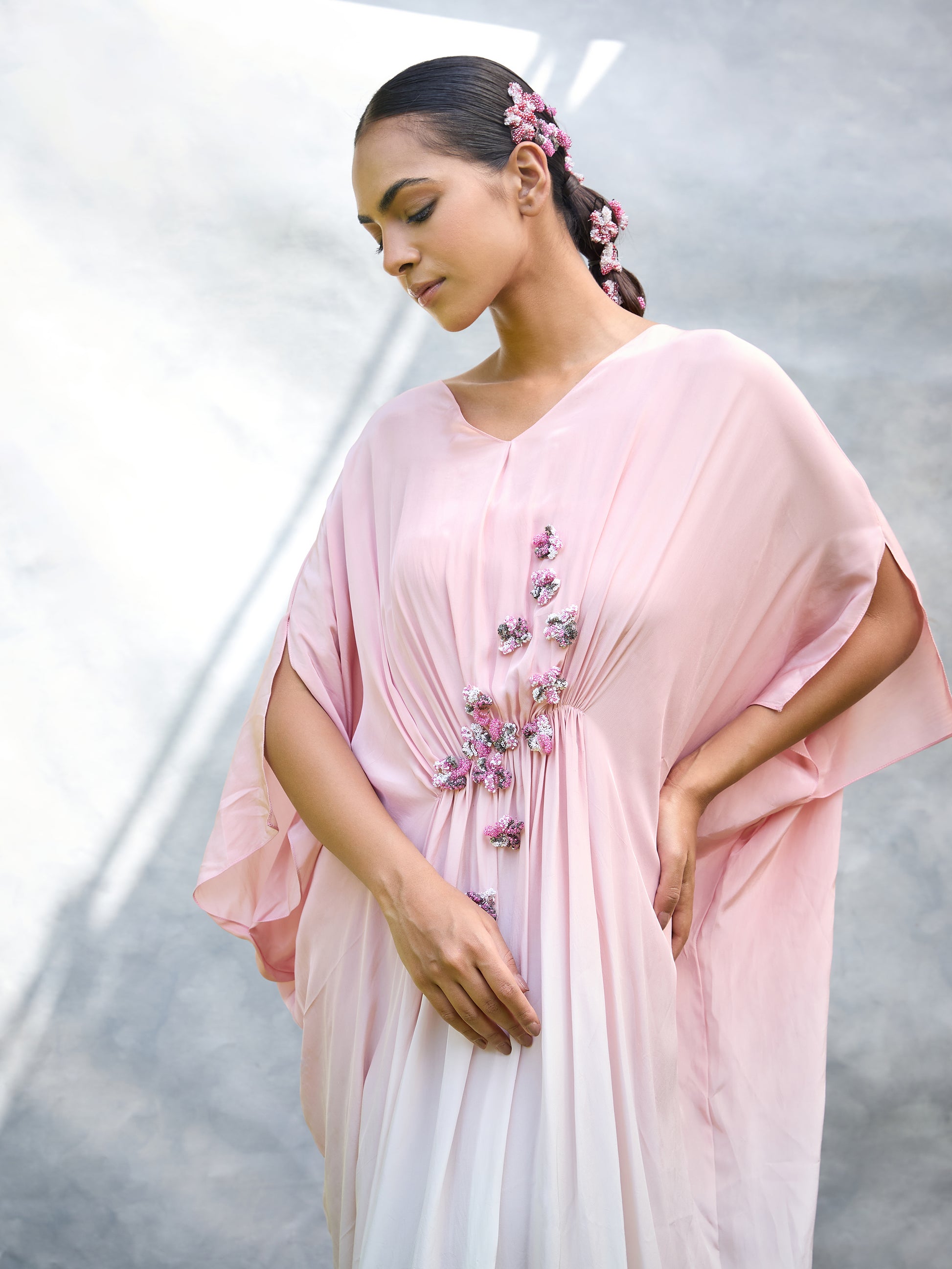 The Micro Floral Kaftan Dress (PINK) - XS The Micro Floral Kaftan Dress (PINK) - XS