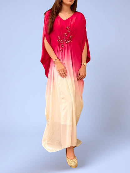 The Micro Floral Kaftan Dress (FUSCHIA)