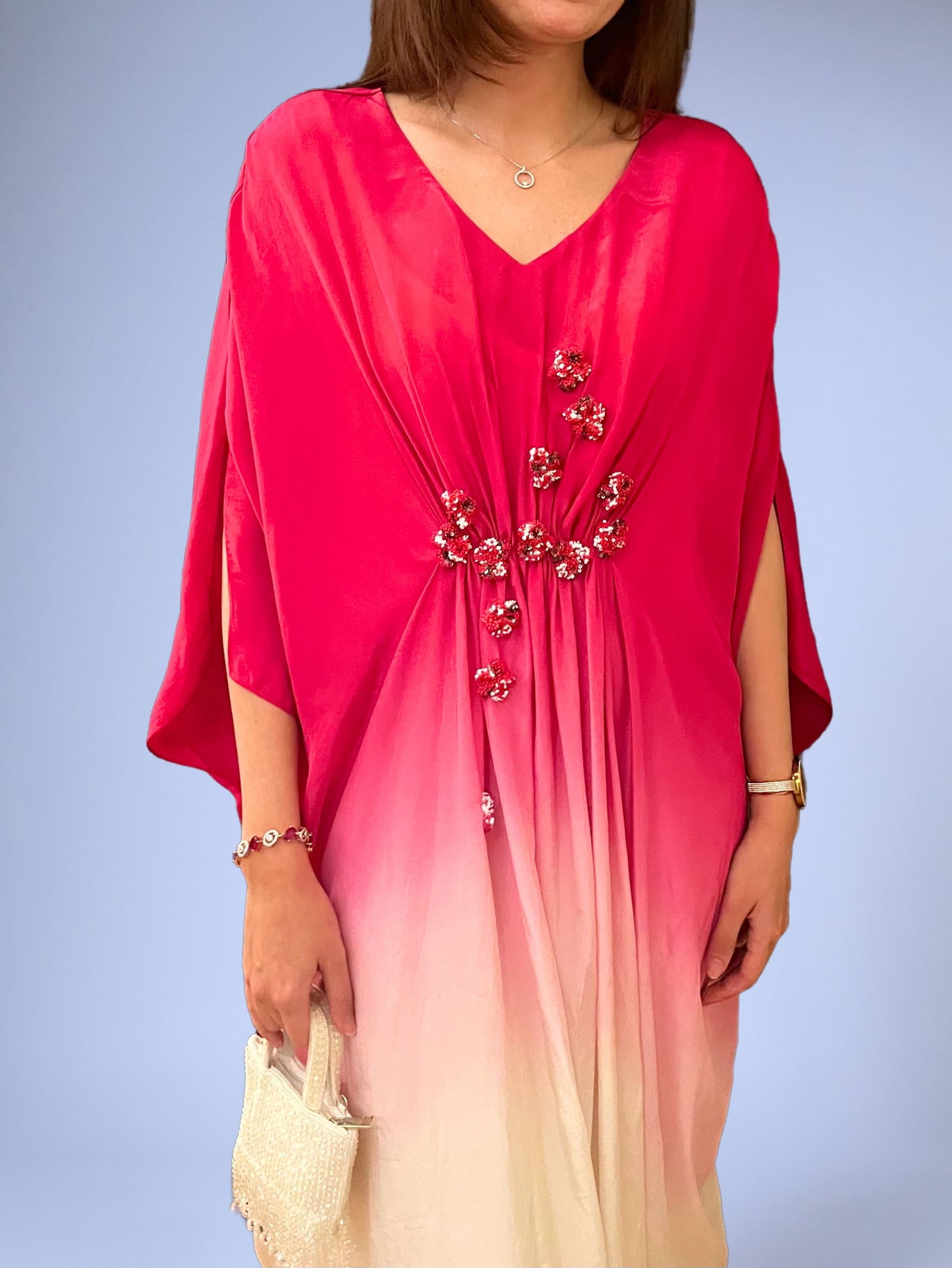 The Micro Floral Kaftan Dress (FUSCHIA)