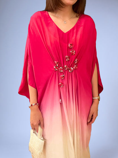 The Micro Floral Kaftan Dress (FUSCHIA)